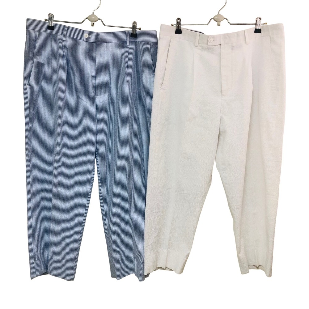 Lot‎ of 2 Linea Uomo Seersucker Pants Mens Fits 38x25.75 Pleated Coastal Preppy